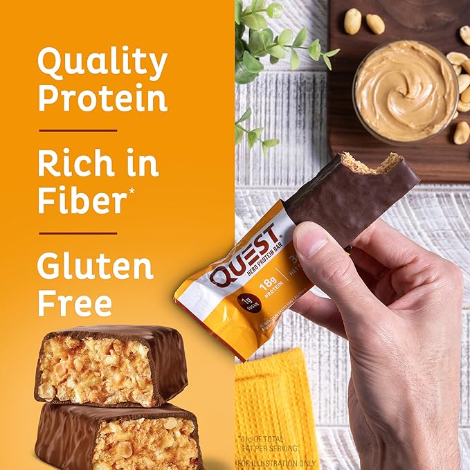 Quest Nutrition Crispy Chocolate Peanut Butter Hero Protein Bar, 18g Protein, 1g Sugar, 3g Net Carb, Gluten Free Protein Snack, Keto Friendly, 4 Count