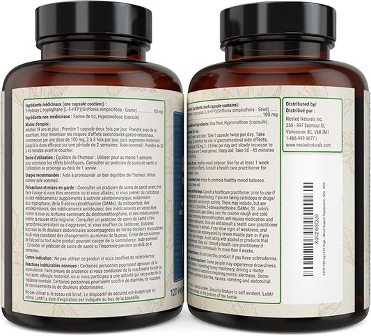 Nested Naturals 5-HTP 100 mg (5-hydroxytryptophan) 5HTP Supplement 120 Non-GMO,