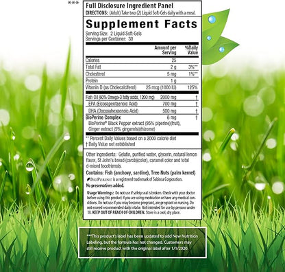 Irwin Naturals Double-Potency Fish Oil 2,000mg Omega-3 EFA's, D3, EPA 60 Liquid