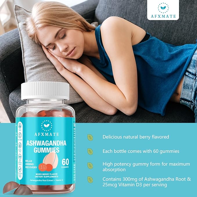 AFXMATE Ashwagandha Gummies & Vitamin D 120 Count