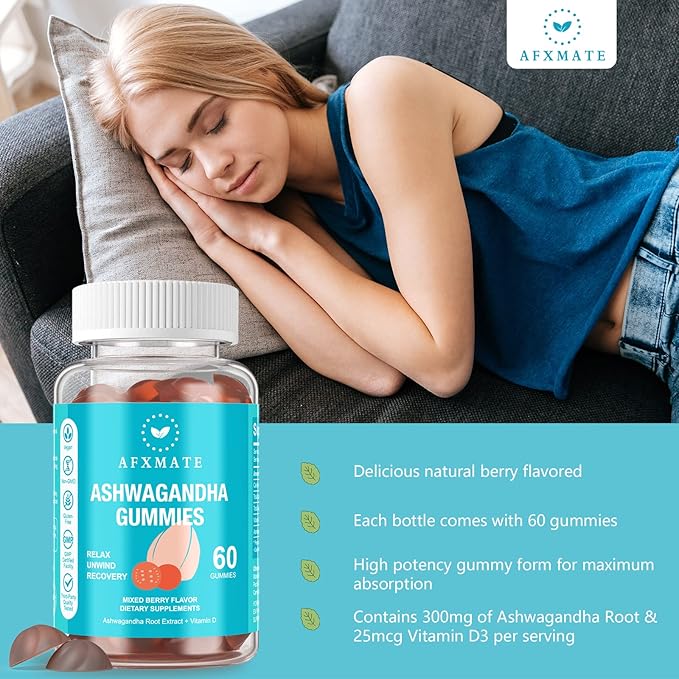 AFXMATE Ashwagandha Gummies & Vitamin D 120 Count