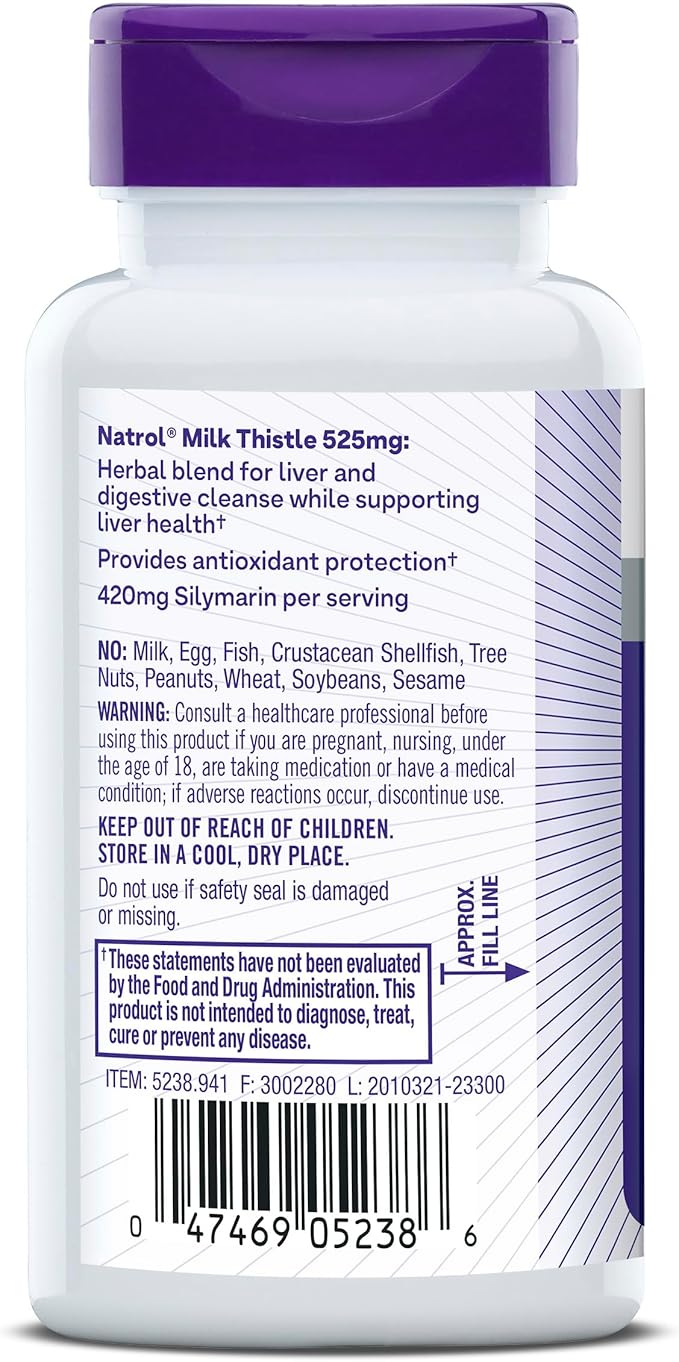 Natrol Milk Thistle 525 mg per 60 Capsules, 30 Day