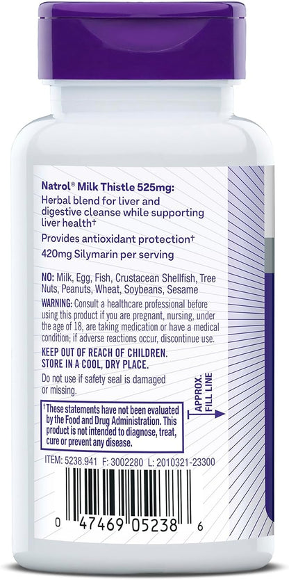 Natrol Milk Thistle 525 mg per 60 Capsules, 30 Day