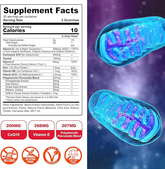 CoQ10 200mg Gummies, Coenzyme Q10 B6, B12 B12 for 120 Cts