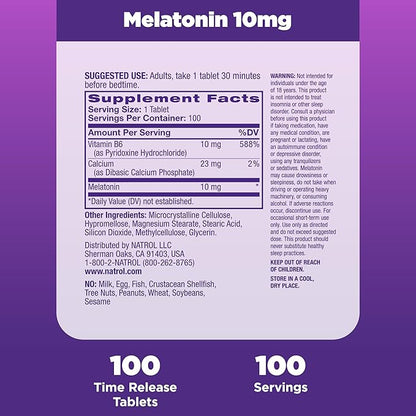 Natrol Advanced Sleep Melatonin 10mg, Dietary 100 Time-Release 100 Day