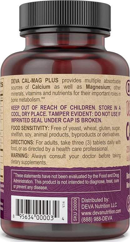 DEVA Vegan Calcium Magnesium Supplement Plus, 90-Tablets, 2-Pack 2-Pack