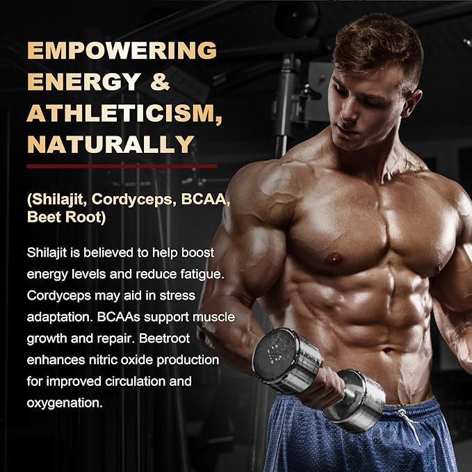 10,000mg Shilajit Gummies for Men & Women - Shilajit Pure Himalayan with Organic Beet Root, BCAA, Cordyceps Mushroom - 60% Fulvic Acid & 85+Trace Minerals Support Energy, Muscle, Immune & Brain, 1Pack