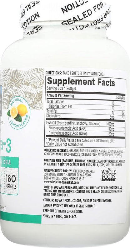 365 by Whole Foods Market, Omega 3 Lemon 180 Softgels
