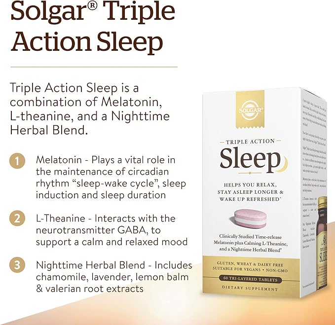 Solgar Triple Action Sleep, 60 Tri-Layer Tablets 60 Servings
