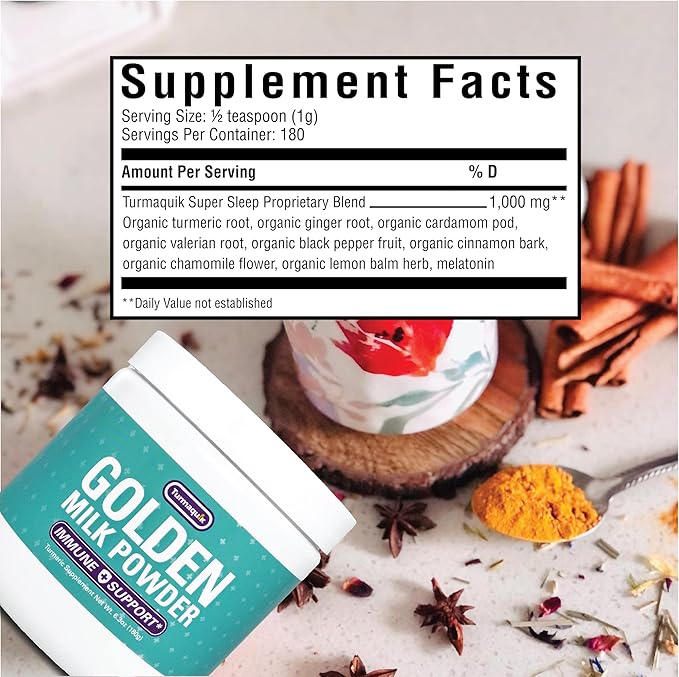 Turmaquik Organic Golden Milk Turmeric Powder, Immune Support + Superfood Blend of Ginger, Black Pepper, Curcumin, Cinnamon, Cardamom + Vitamins C, D, B6, B12, Zinc - Immunity Boost