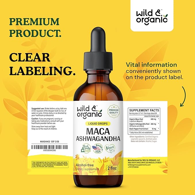 Maca Ashwagandha Drops Supplement 2 fl