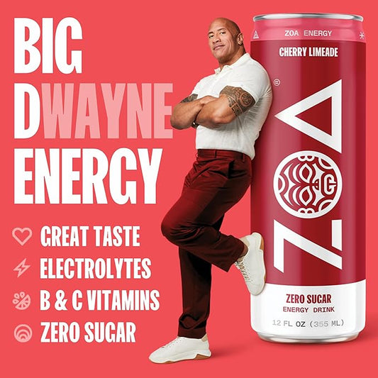 ZOA Zero Sugar Energy Drink, Cherry Limeade - Sugar Free with Electrolytes, Healthy Vitamin C, Amino Acids, Essential B-Vitamins, and Caffeine from Green Tea - 16 Fl Oz (12-Pack)