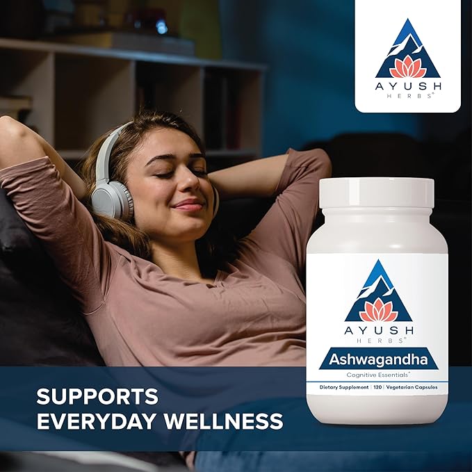 Ayush Herbs Ashwagandha, Ayurvedic Cognitive Support 120 Vegetarian