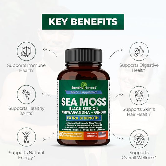 Sea Moss Black Seed Oil Ashwagandha 1 Supplement, 60 Capsules 2) |