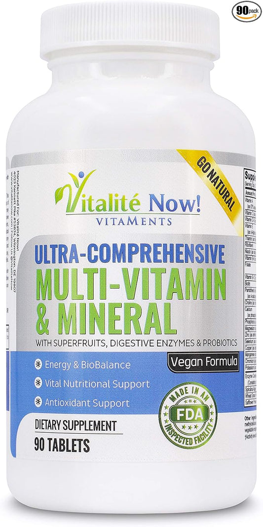 Vegan Whole Food Multivitamin & Mineral B1 B2 B2 B6 B6 B12 B12 C D3 E 110 Super 90 Tablets