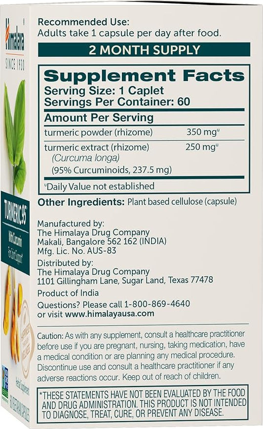 Himalaya Turmeric 95 Supplement with Curcumin/Curcuminoids, 600 mg, 60 Capsules, 60 Day