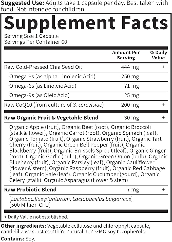 Garden of Life Vegetarian Omega 3 6 9 9 Supplement CoQ10 Chia 60 Capsules
