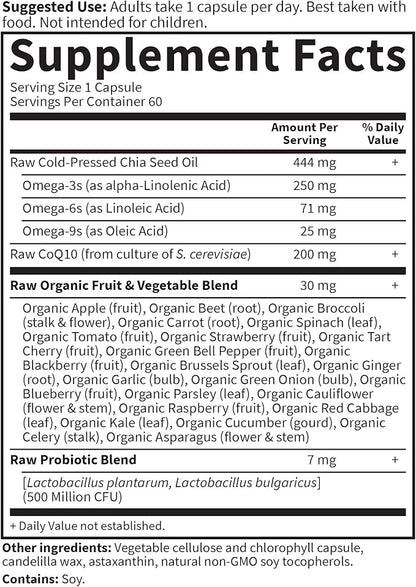 Garden of Life Vegetarian Omega 3 6 9 9 Supplement CoQ10 Chia 60 Capsules