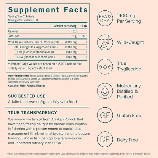 True Grace Omega-3 Fish Oil 60 Softgels 1400 mg