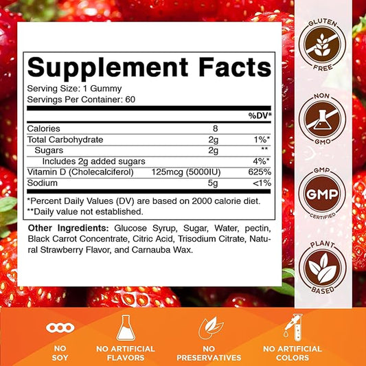 Vitamatic Vitamin D3 Gummies – 5000 IU Per Gummy – 60 Gummies