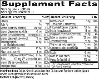OLLY Ultra Women's Multi Softgels, Overall Omega-3s, Iron, B12, Daily 30 Day 60 Count