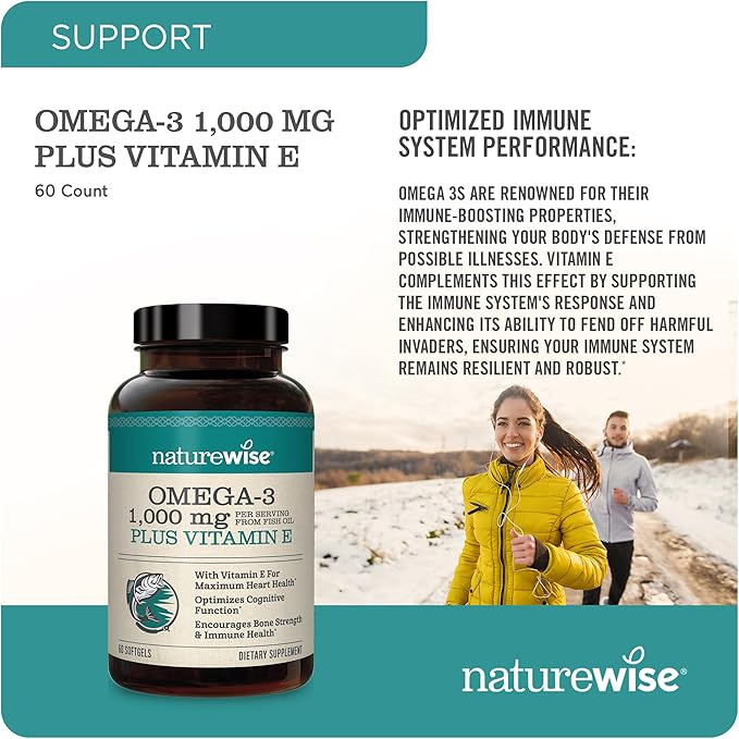 NatureWise Extra-Strength Omega 3 Fish Oil Supplement 1000mg per 600 EPA 400 DHA 60 Softgels[1-Month Softgels[1-Month Supply]