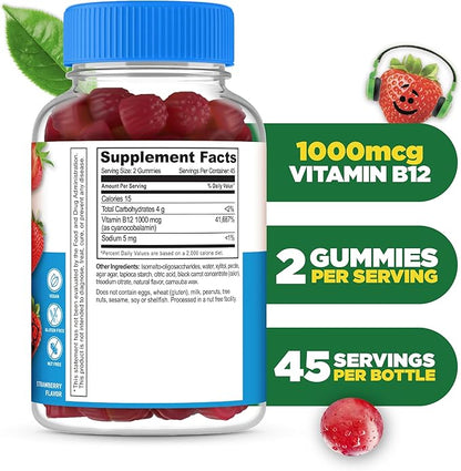 Lifeable Sugar Free Kids Vitamin B12 Gummies | 1000 mcg | Great Tasting B12 Vitamins for Kids | Energy, Mood, and Metabolism Support | B 12 Vitamin Gummies for Boys and Girls | 90 Gummies