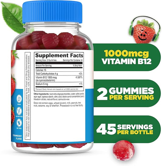 Lifeable Sugar Free Kids Vitamin B12 Gummies | 1000 mcg | Great Tasting B12 Vitamins for Kids | Energy, Mood, and Metabolism Support | B 12 Vitamin Gummies for Boys and Girls | 90 Gummies