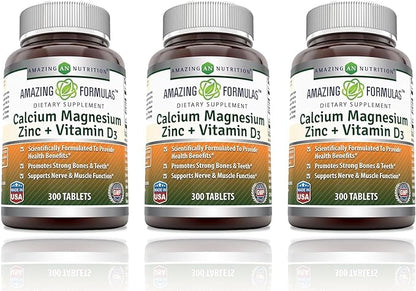 Amazing Formulas Calcium Magnesium Zinc D3 Supplement (300 Count 3 Pack)