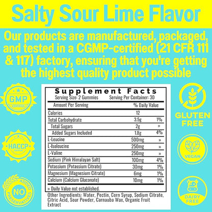 SHIZAM Electrolyte BCAA Gummies: Energy Chews w Electrolytes Branched Chain Amino Acids Potassium Sodium Salt for Runners, Perfect Cycle Support, Salts Mineral Drops Capsule Pills Tablets Supplement