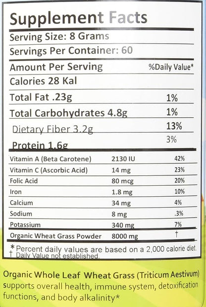 Raw Organic Gluten Free Vegan Wheat Grass, 17 Ounce