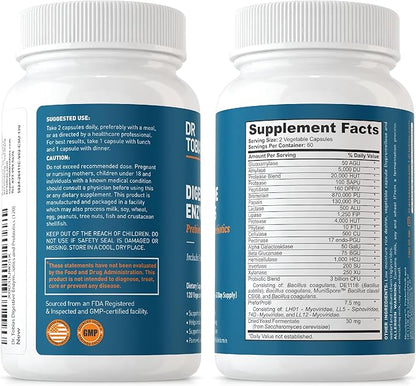 Dr. Tobias Digestive Enzymes with Probiotics, 120 Capsules 60 Servings (2 Daily)