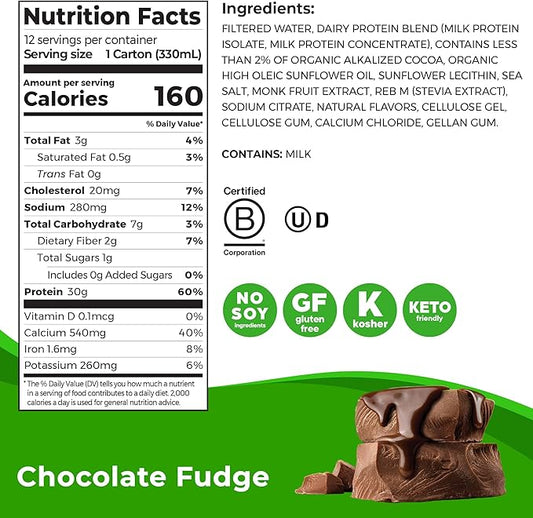Orgain 30g High Protein Shake, Dairy Isolate Milk Protein, Chocolate Fudge, 6g BCAAs, 1g Sugar Per Serving, Meal Replacement, Ready to Drink, Keto Friendly, Gluten-Free 11 Fl Oz (Pack of 12)