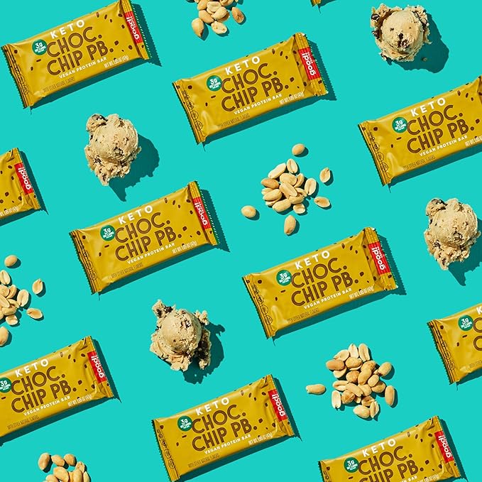 good! Snacks Keto Vegan Protein Bars, Chocolate Chip Peanut Butter, Gluten Free Keto Snack Bar, Low Carb, Low Sugar Meal Replacement, High Protein Healthy Snacks, 11g Protein, 3g Net Carbs, 12 Bars