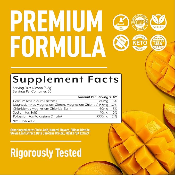 Keppi Mango Electrolytes Powder Packets – 30 Sugar Free Hydration Packets, Keto-Friendly Hydration Packets Perfect for Travel, Gym, and Everyday Refreshment