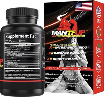 Vitality Enhancer for Men | Fast-Acting Testosterone Booster & Daily Supplement to Support Male Health & Libido | Potenciadores de Testosterona | Made in USA (1 Month Supply, 60 Caplets)