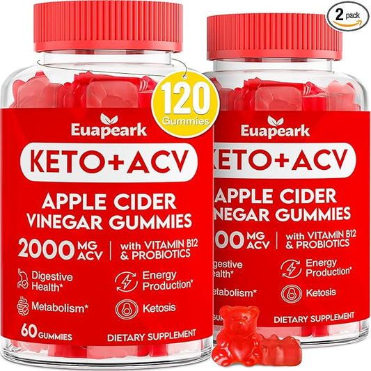 Apple Cider Vinegar Gummies, Keto ACV Gummies with Probiotics, Vitamin B12 & Keto Support, 2000 mg ACV Gummies with Mother for Digestion, Metabolism, Cleanse & Detox Diet, Vegan, Low Sugar, 120 Counts