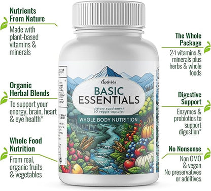 OPTIVIDA- Whole Food Multivitamin & Minerals All Natural Fruits & Vegetables | Probiotics, Prebiotics, and Postbiotics | Immune, Gut, Mind, Energy & More (60 Capsules)