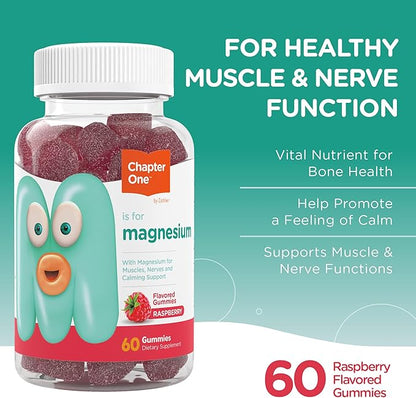 Chapter One Magnesium Gummies, Great Tasting Magnesium for Kids, Calm Kids Magnesium, Magnesium Gummies for Women and Men, Certified Kosher, (60 Flavored Gummies)