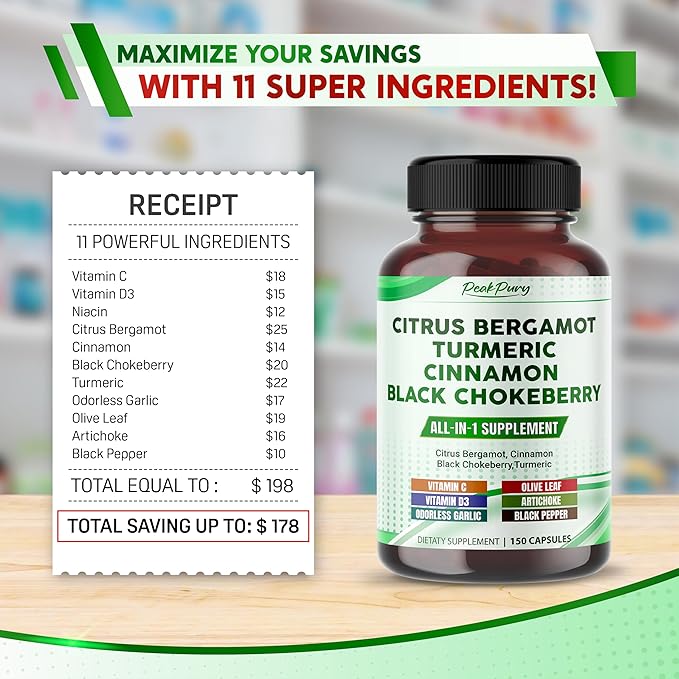 Citrus Bergamot 7500mg Cinnamon 6000mg Black 6000mg Turmeric 2500mg -