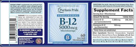 Puritan's Pride Vitamin B-12 Helps Convert 5000 Mcg 60 Count 1)