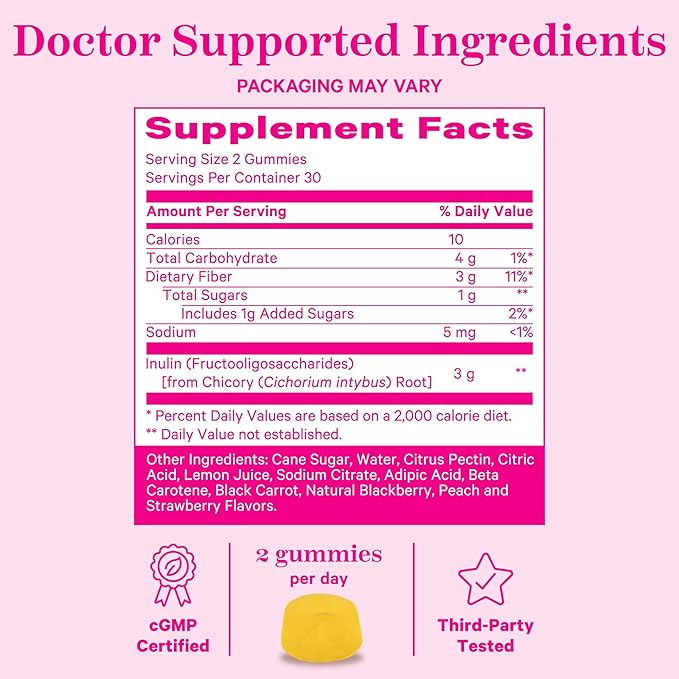 Pink Stork Prenatal Fiber Gummies for Women 3g Prebiotic 60 Vegan
