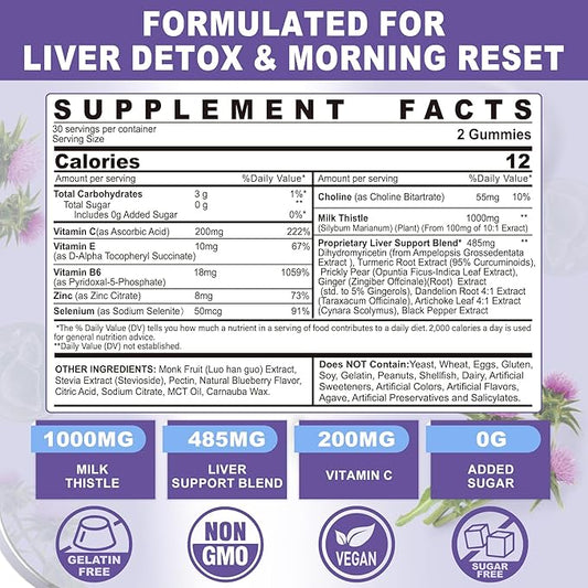 Liver Cleanse Detox & Repair Gummies, 1000mg (80% (80% Silymarin), 120Cts