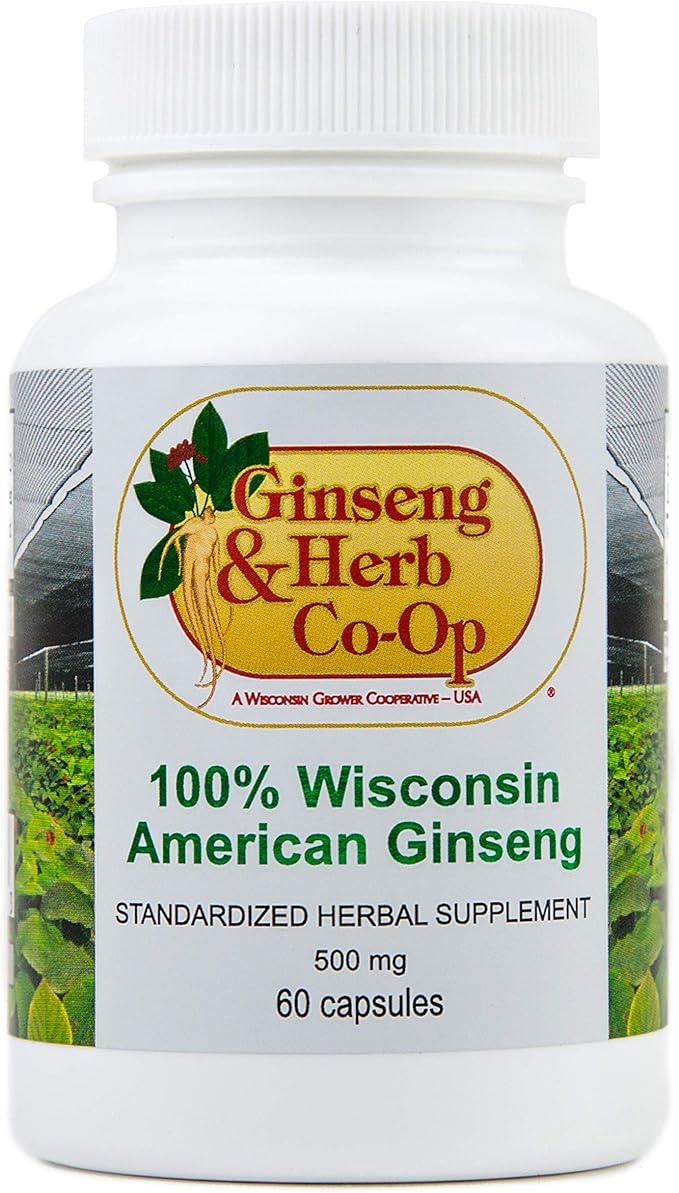100% Pure Wisconsin American Ginseng Capsules 500mg. Authentic