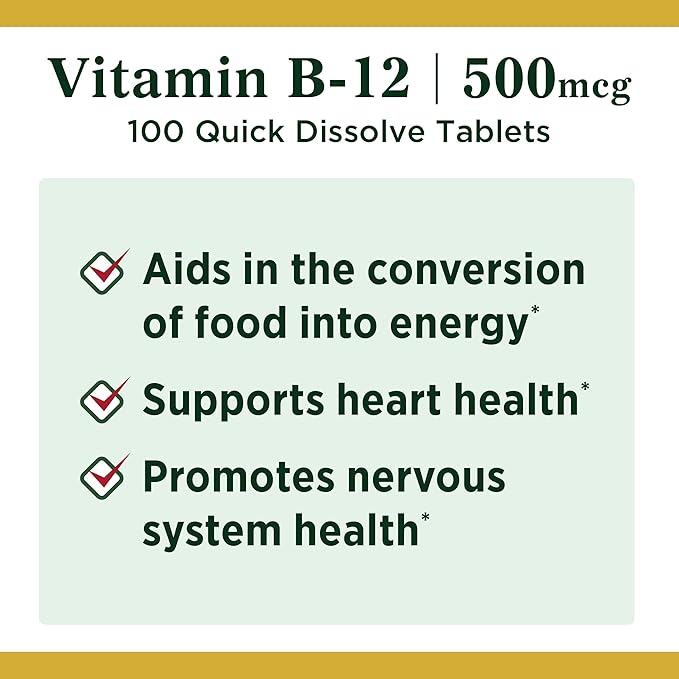 Nature's Bounty Vitamin B12, Supports Energy 500mcg, 100 100 Quick