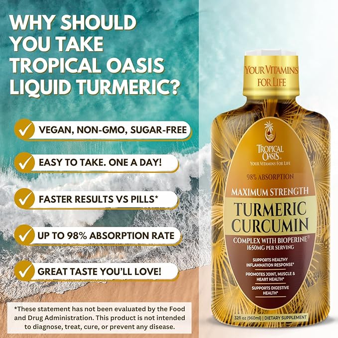 Tropical Oasis Liquid Turmeric Curcumin w/Bioperine 1650mg Maximum 98% Absorption 32oz