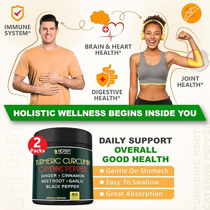 2 Packs Turmeric Curcumin with Cayenne 7in1 Supplement