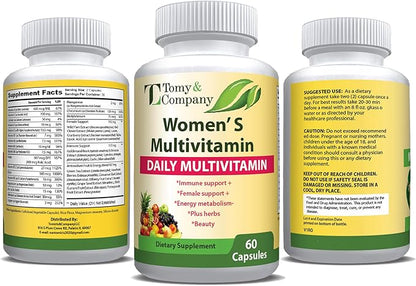 Tomy & Company Gluten-Free Vegetarian Women's Multivitamin with Zinc, B6, B12, Biotin and More - Hair, Skin & Nails, Bone Health, Immune Support, Women's Daily Vitamin Supplements Capsules