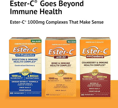 American Health EsterC with D3 Bone 24Hour Immune 1000 mg 5000 IU D3 NonAcidic 60 Count