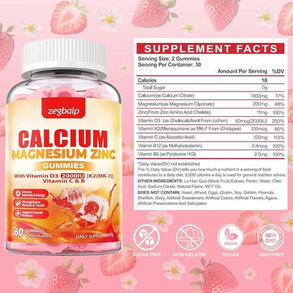 Calcium Magnesium Zinc Gummies with Vitamin D3 & K2 High